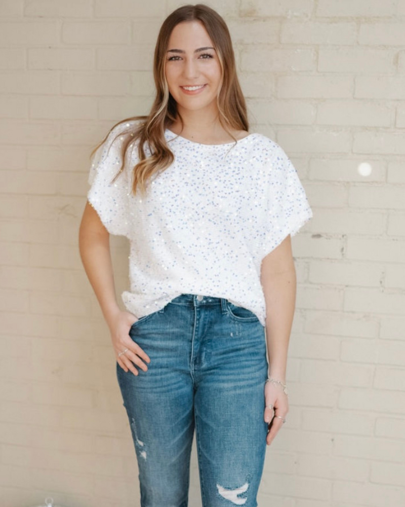 Kiki Sequin Top In White