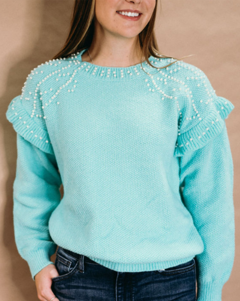 Jaida Pearl Bliss Sweater in Turquoise