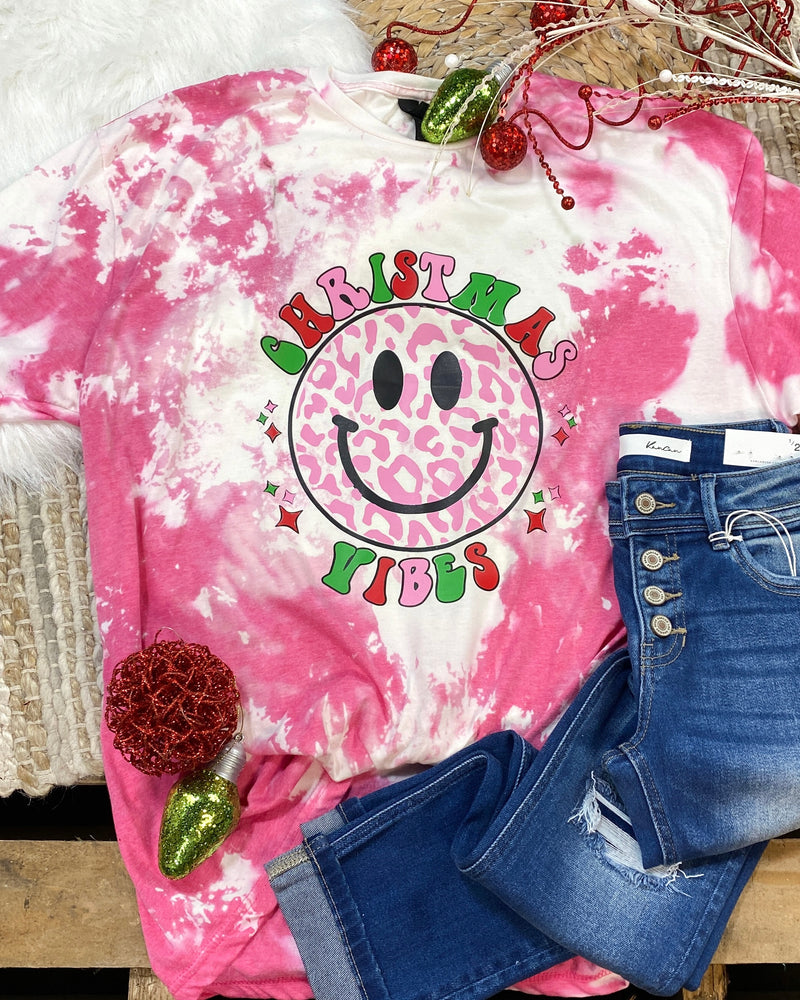 Christmas Vibes Bleached Pink Tee