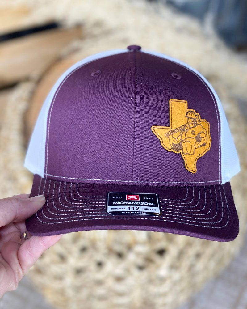 Roughnecks Leather Patch Cap In Maroon