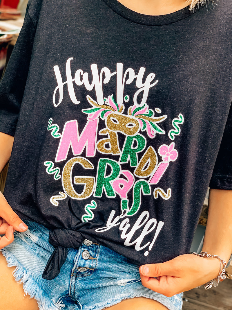 Happy Mardi Gras tee Black